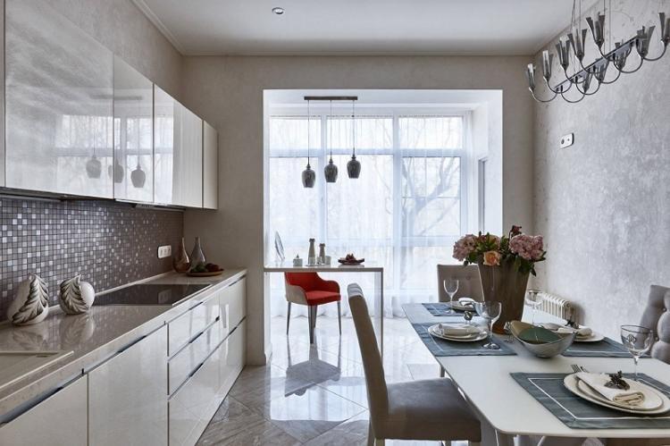 Cuisine blanche avec plan de travail blanc - Design d'intérieur