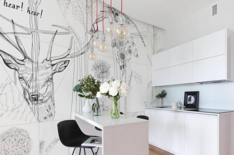 Papier peint pour cuisine blanche - photo de design d'intérieur