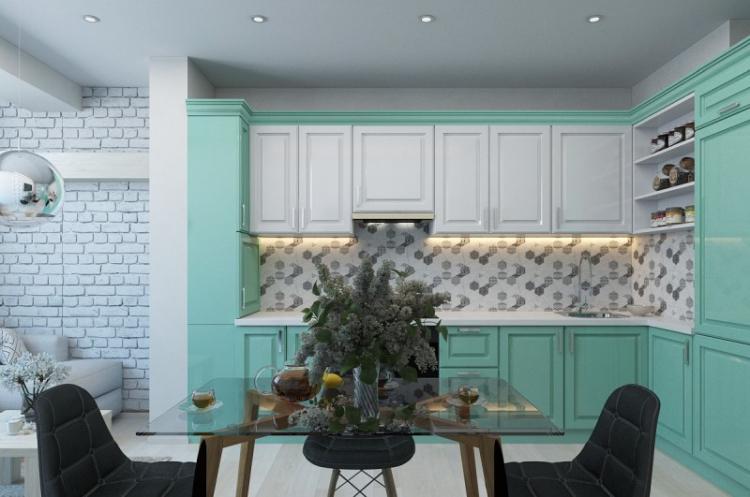 Tablier de cuisine turquoise, finitions