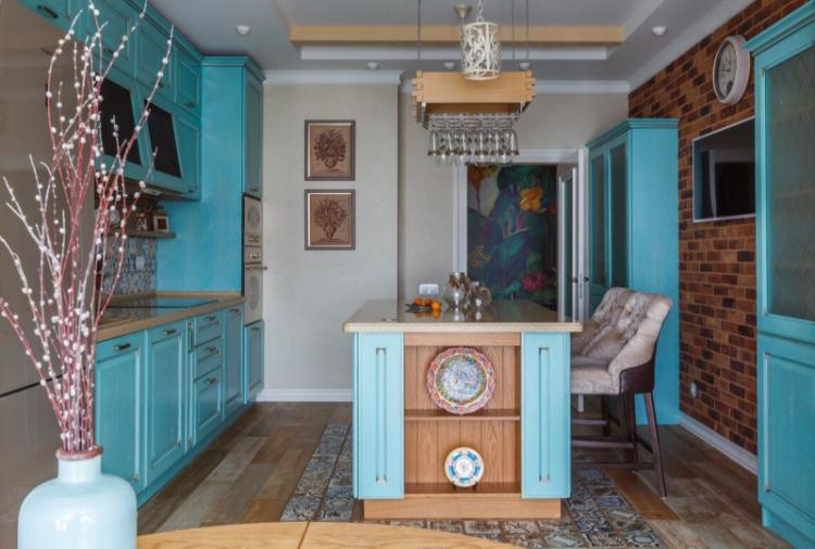 Conception de cuisine en couleur turquoise - photo