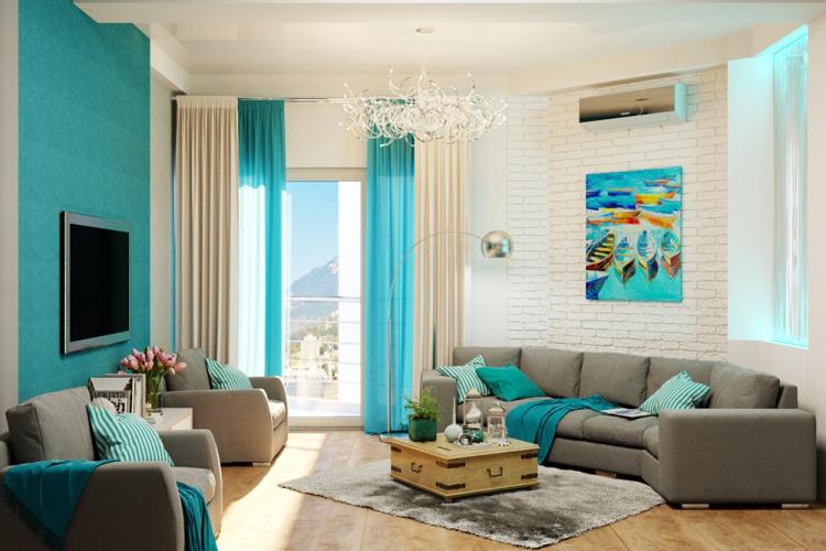 Couleur turquoise à l'intérieur du salon