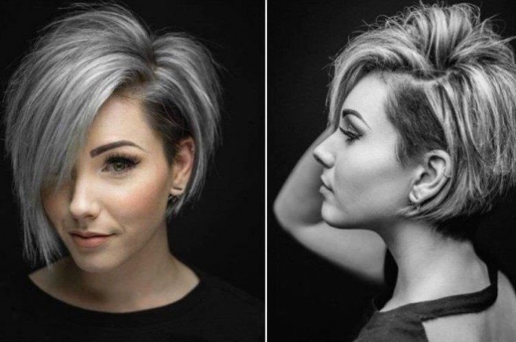 Bob-caret pour cheveux mi-longs aux tempes rasées