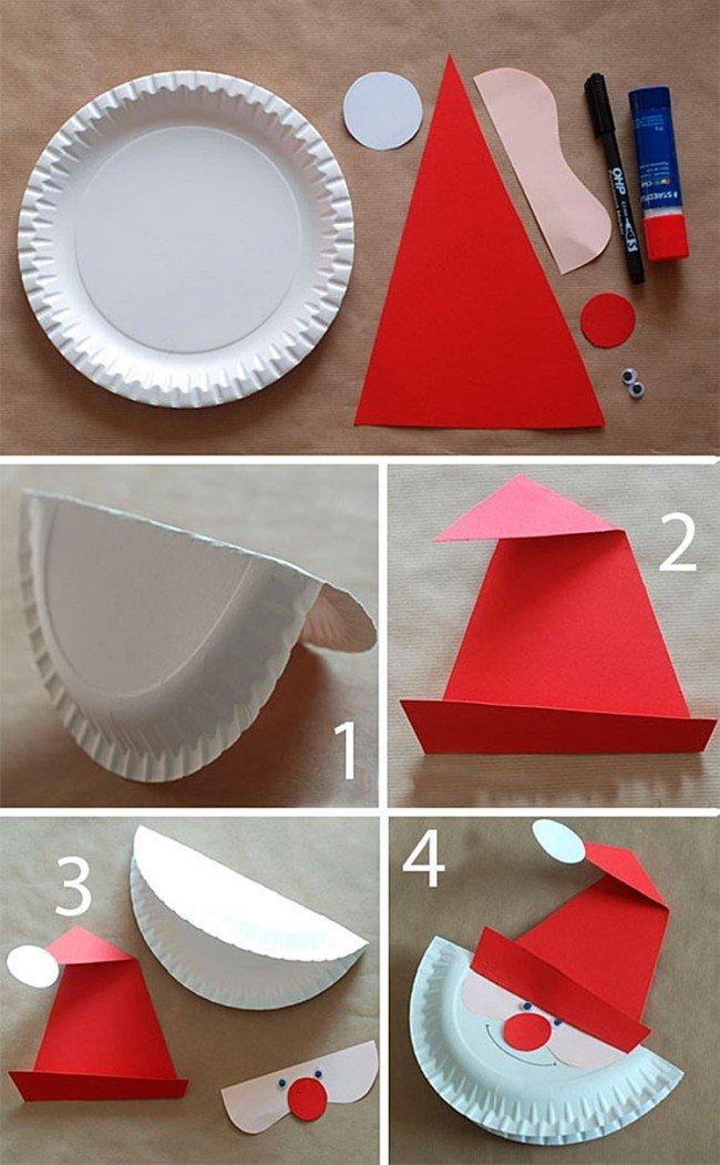 Père Noël d'une assiette jetable avec ses propres mains à la maternelle et à l'école