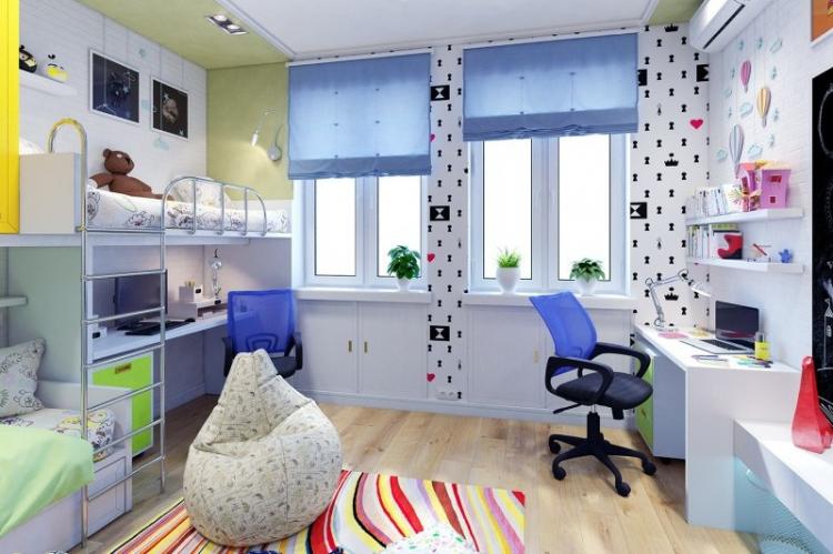 Aménagement intérieur d'une chambre d'enfants pour enfants de sexes différents - photo