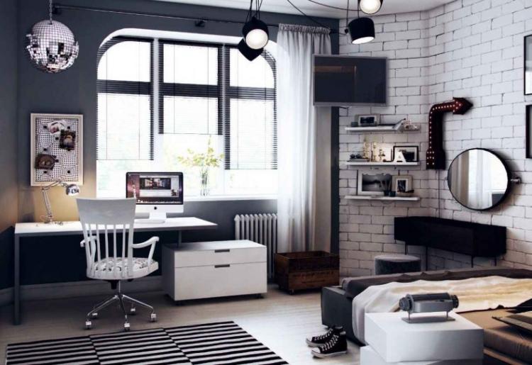 Conception de chambre d'adolescente en noir et blanc