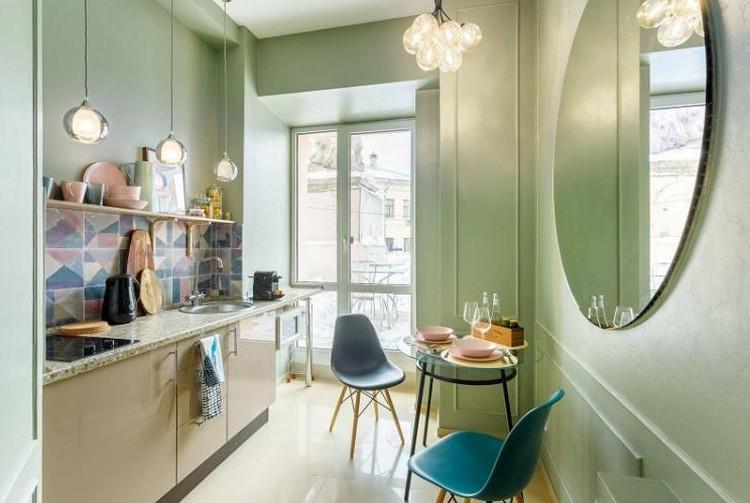 Cuisine verte 3 par 4 - Design d'intérieur