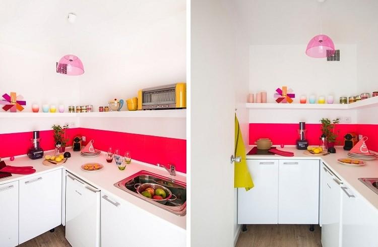 Cuisine rose 6 m² - Design d'intérieur