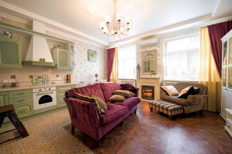 Cuisine-séjour 20 m² Style provençal - Décoration d'intérieur