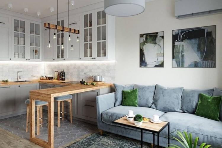 Conception de cuisine-salon - photos d'intérieurs réels