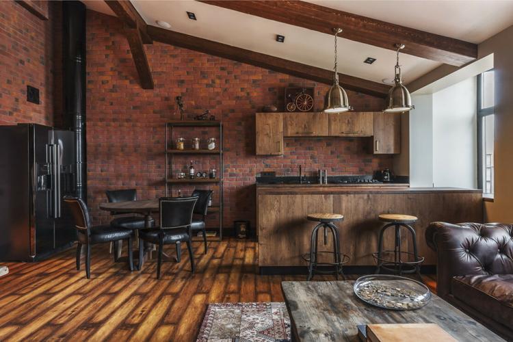 Cuisine marron style loft - Design d'intérieur