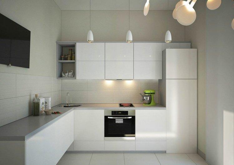 Cuisine blanche dans le style du minimalisme - Design d'intérieur