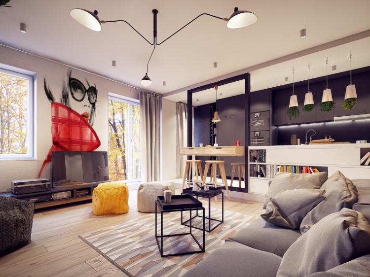 Conception d'un appartement d'une pièce de 40 m². - Photo
