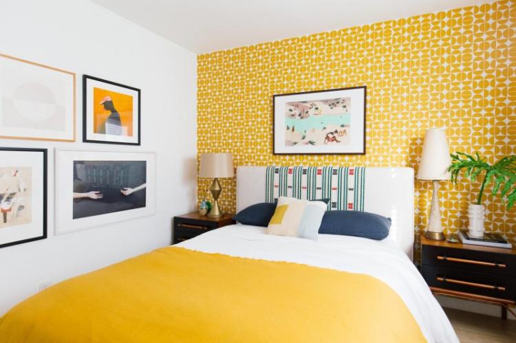 Chambre jaune ou orange 10 m² - Design d'intérieur