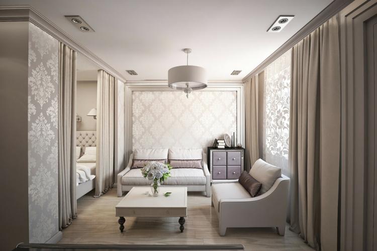 Salon combiné avec chambre à coucher - photo de design d'intérieur