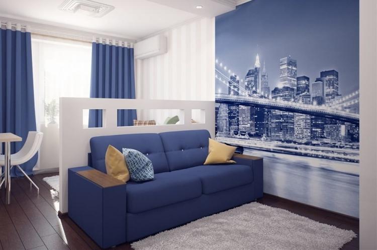 Salon combiné avec chambre à coucher - photo de design d'intérieur