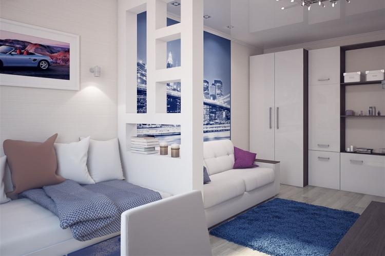 Salon combiné avec chambre à coucher - photo de design d'intérieur