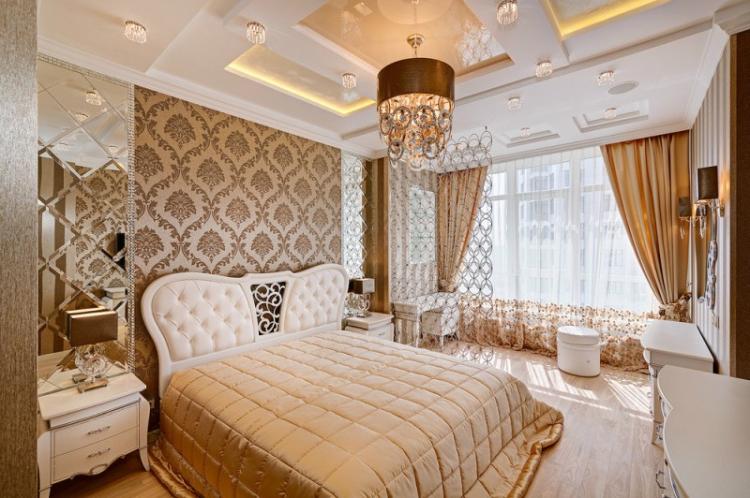 Chambre à coucher beige classique - Design d'intérieur