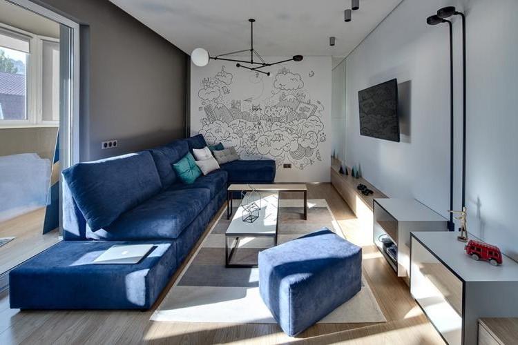 Salon étroit - photo de design d'intérieur