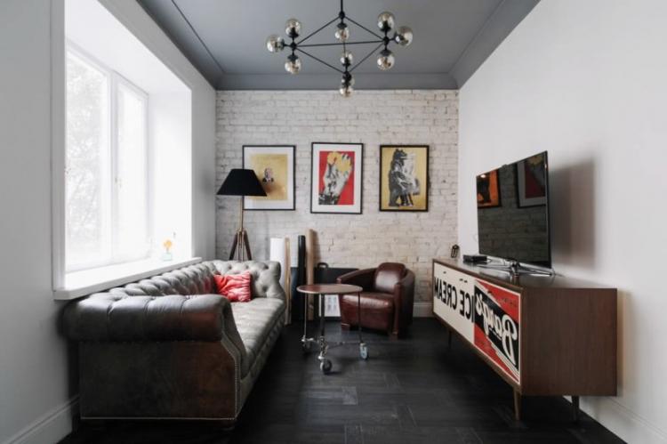 Salon étroit - photo de design d'intérieur