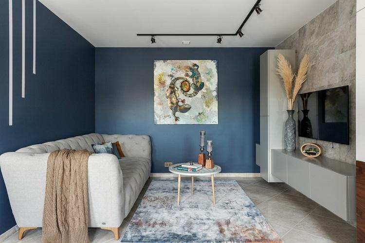 Chambre bleue dans l'appartement - Design d'intérieur