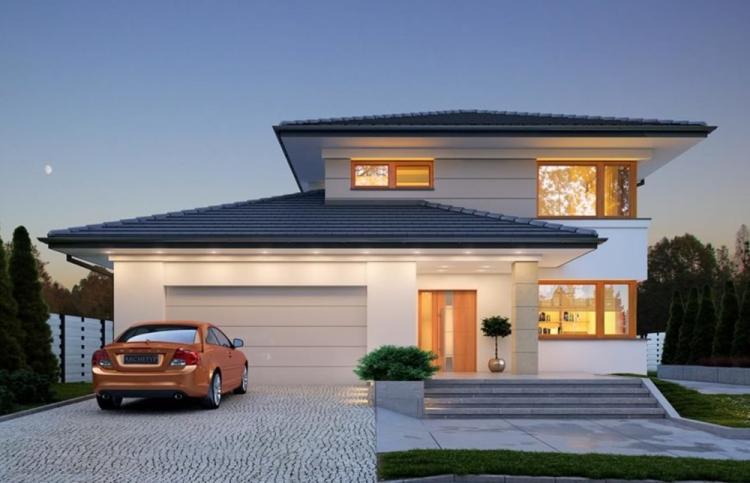 Maisons à deux étages avec garage - projets et photos