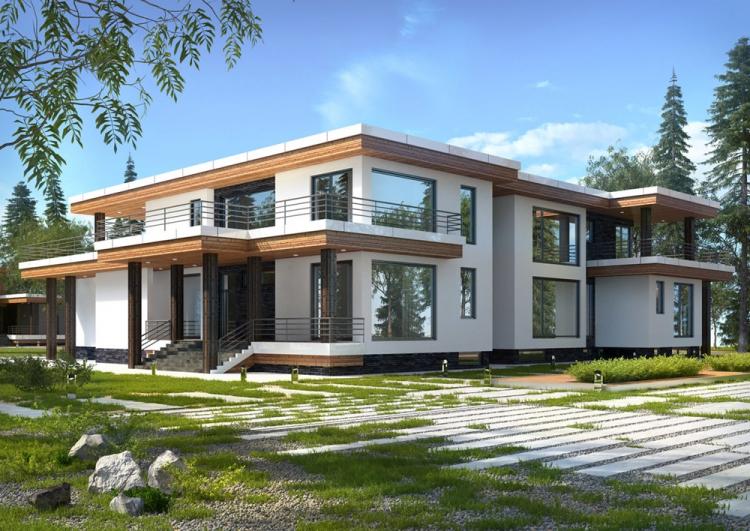 Maisons à deux étages à toit plat - projets et photos