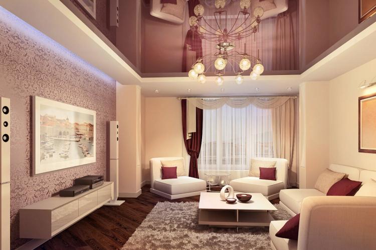 Plafonds tendus à deux niveaux dans le salon