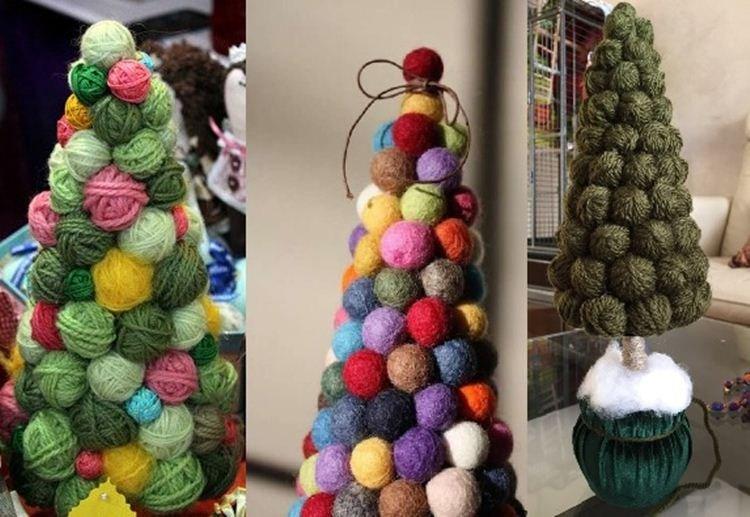 Sapin de Noël DIY fait de boules avec des fils