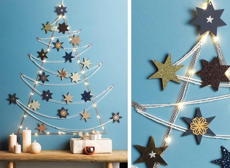 Arbre de Noël bricolage fait de fils sur le mur