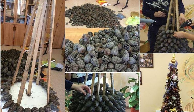 Grand arbre à faire soi-même fait de cônes