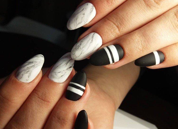 Manucure blanche avec du noir