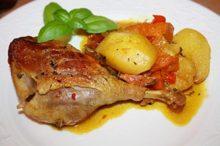 Canard rôti aux légumes dans la manche