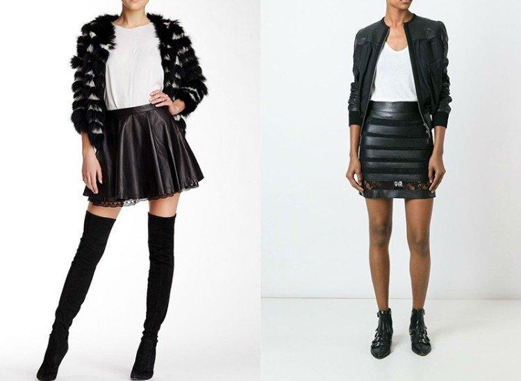 Jupe en cuir avec dentelle