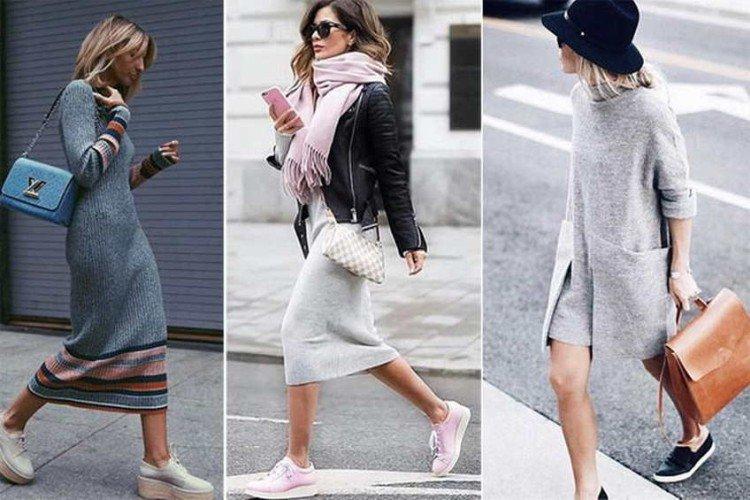 Robe en maille avec baskets