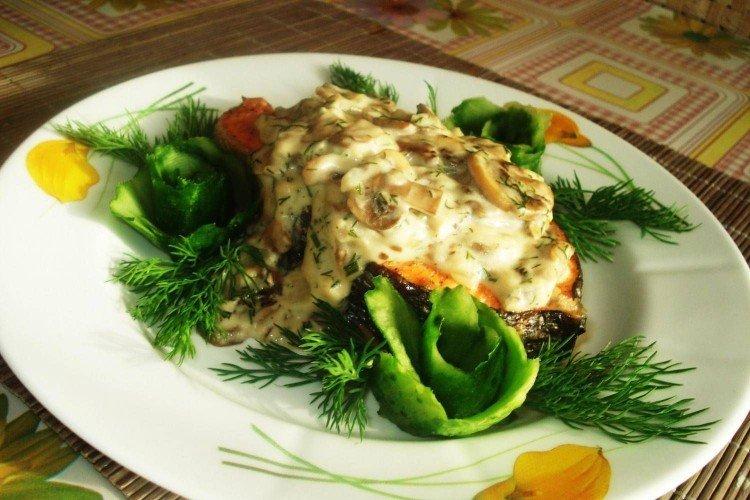 Truite aux champignons au four