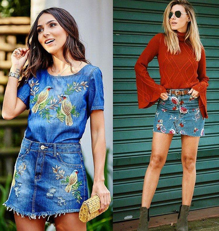 Jupe en jean brodée