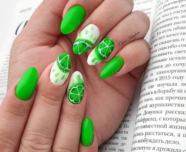 Manucure au néon avec des dessins