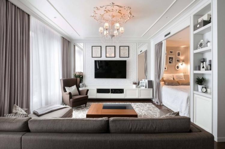 Salon lumineux dans un style moderne - photo de design d'intérieur