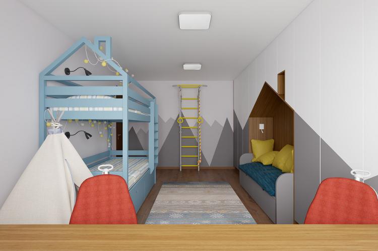 Intérieur d'une chambre d'enfants pour deux garçons