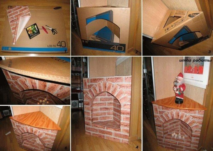 Cheminée d'angle à faire soi-même en carton