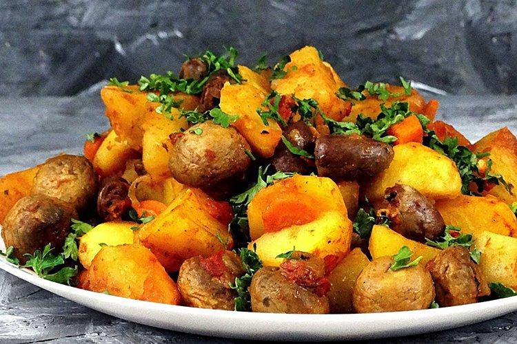 Pommes de terre aux champignons et coeurs de poulet au four - recettes