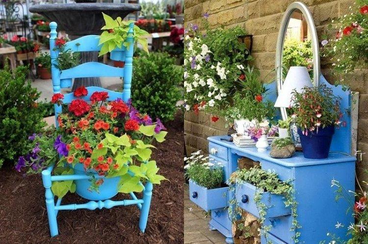 Parterres de fleurs à faire soi-même à partir de vieux meubles