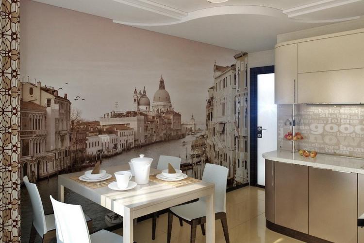 Combinaison avec du papier peint photo - Combiner du papier peint dans la cuisine