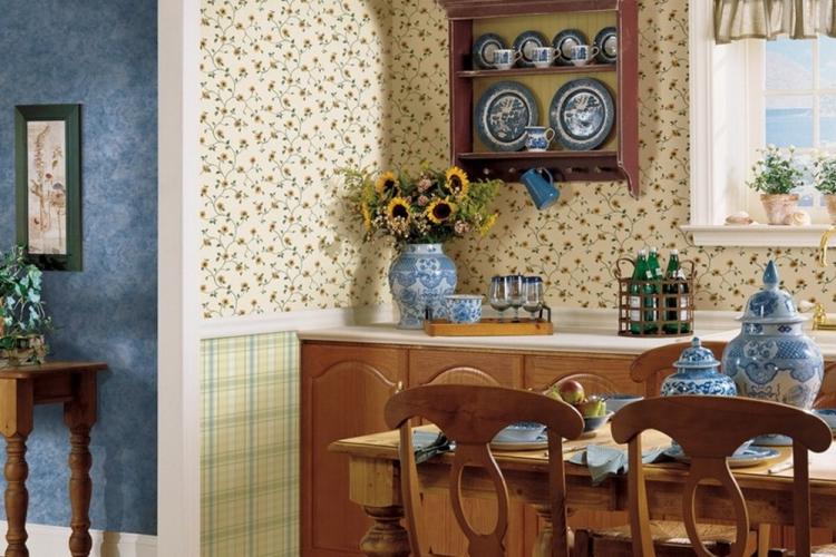 Combinaison verticale et horizontale de papier peint dans la cuisine
