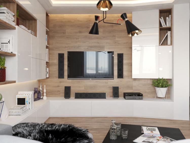 Cuisine-salon Achromatique & Couleur - design d'intérieur