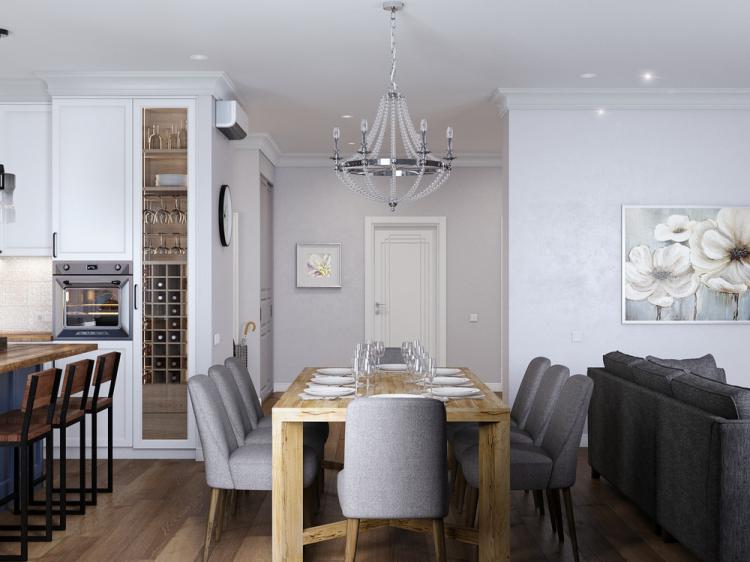 Cuisine-salon Beauté dans la simplicité - design d'intérieur