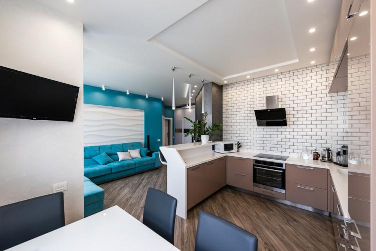 Turquoise Breeze cuisine-salon - design d'intérieur