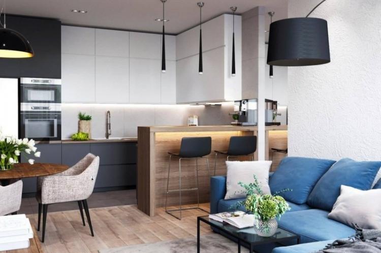 Conception de cuisine-salon dans un style moderne - photo