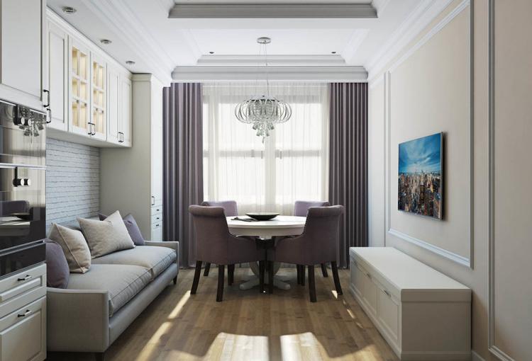 Cuisine-salon dans un style classique moderne - design d'intérieur