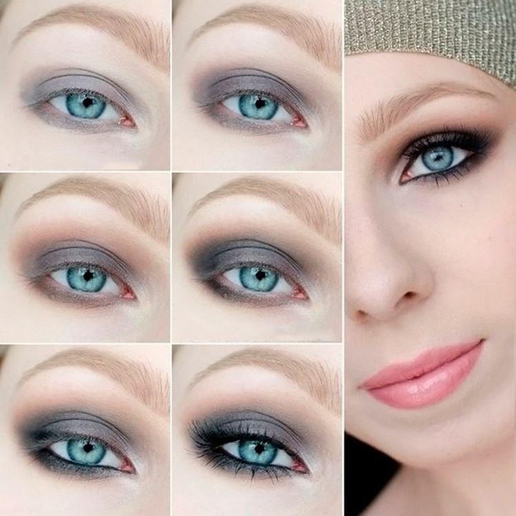 Maquillage pour les yeux bleus - photos étape par étape